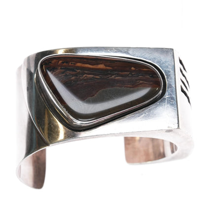 6.375" Vintage Southwest Sterling picture Jasper Modernist cuff bracelet - Estate Fresh Austin