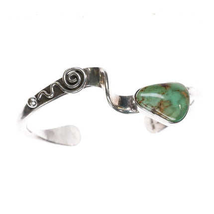 6.25" JT Southwestern sterling green turquoise modernist cuff bracelet - Estate Fresh Austin