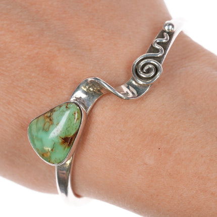 6.25" JT Southwestern sterling green turquoise modernist cuff bracelet - Estate Fresh Austin