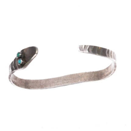 7.12" 20's-30's Navajo Ingot silver heavy stamped snake cuff bracelet turquoise - Estate Fresh Austin