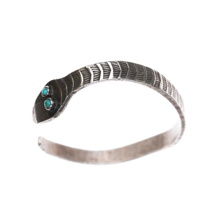7.12" 20's-30's Navajo Ingot silver heavy stamped snake cuff bracelet turquoise - Estate Fresh Austin