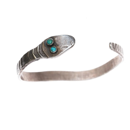 7.12" 20's-30's Navajo Ingot silver heavy stamped snake cuff bracelet turquoise - Estate Fresh Austin