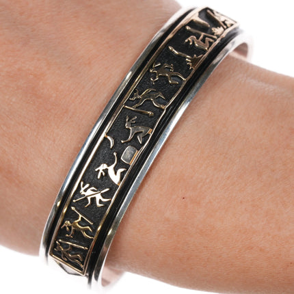7" Julius Yazzie Navajo for MM Rogers 14k/Sterling storyteller cuff bracelet - Estate Fresh Austin