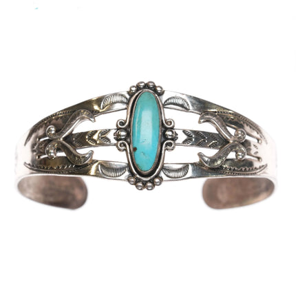 6.375" Vintage Bell Trading post sterling cuff bracelet w/long turquoise - Estate Fresh Austin