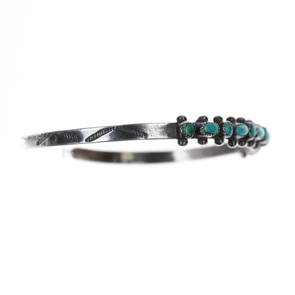 6.12" 30's-40's Zuni Silver Dot dot Dash turquoise row cuff bracelet - Estate Fresh Austin