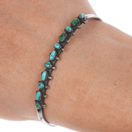 6.12" 30's-40's Zuni Silver Dot dot Dash turquoise row cuff bracelet - Estate Fresh Austin