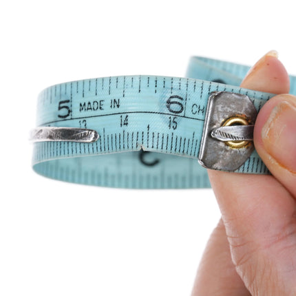 6.12" 30's-40's Zuni Silver Dot dot Dash turquoise row cuff bracelet - Estate Fresh Austin