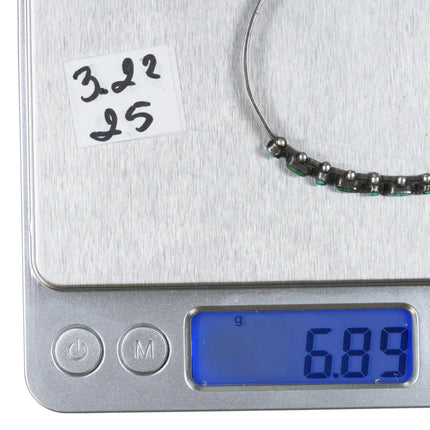 6.12" 30's-40's Zuni Silver Dot dot Dash turquoise row cuff bracelet - Estate Fresh Austin