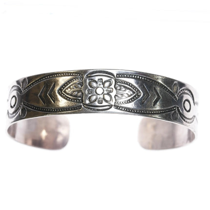 6.5" c1940's Navajo silver heavily stamped cuff bracelet - Estate Fresh Austin