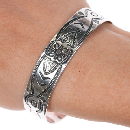 6.5" c1940's Navajo silver heavily stamped cuff bracelet - Estate Fresh Austin