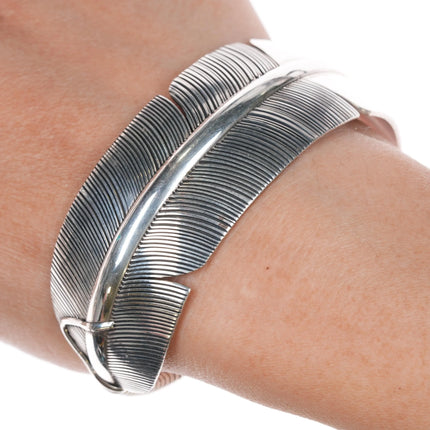 7" Vintage Navajo silver feather cuff bracelet - Estate Fresh Austin