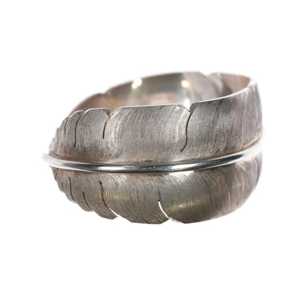 6.25" Michael Kirk Navajo silver feather cuff bracelet sterling - Estate Fresh Austin