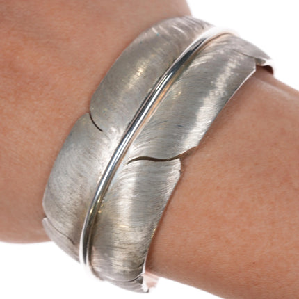 6.25" Michael Kirk Navajo silver feather cuff bracelet sterling - Estate Fresh Austin