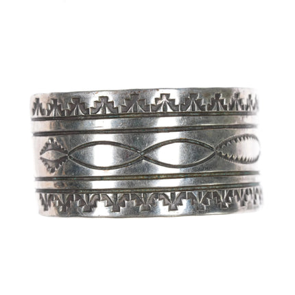 7" c1950's Navajo heavily stamped silver wide band cuff bracelet - Estate Fresh Austin