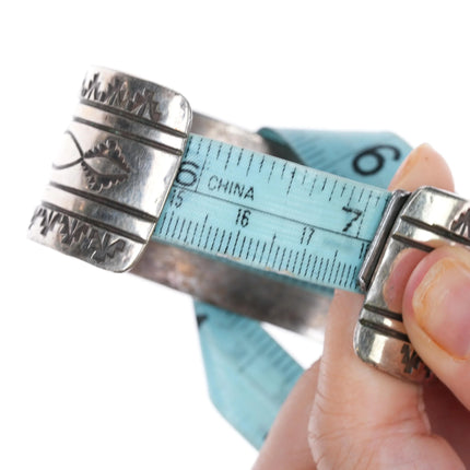 7" c1950's Navajo heavily stamped silver wide band cuff bracelet - Estate Fresh Austin