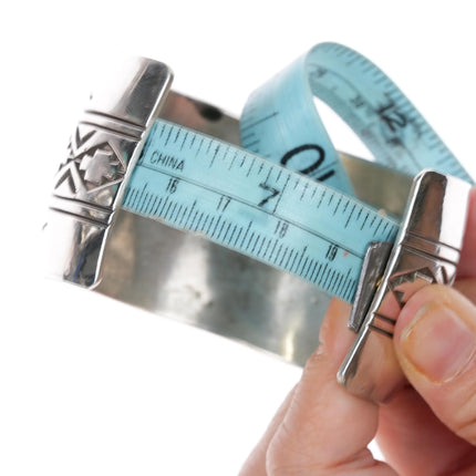 7.625" Rick Enriquez Navajo sterling heavily stamped silver wide cuff bracelet - Estate Fresh Austin