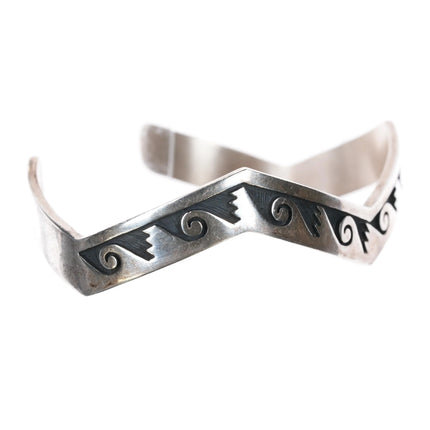 7" Stacey Josytewa Hopi Overlay cuff bracelet sterling silver - Estate Fresh Austin