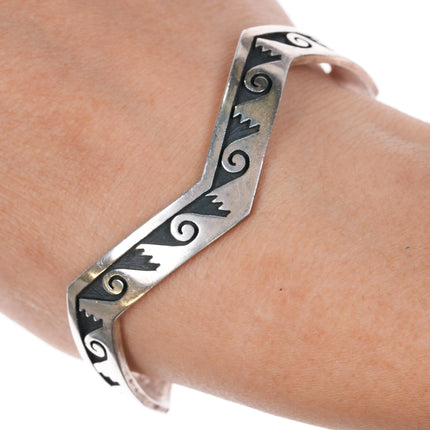 7" Stacey Josytewa Hopi Overlay cuff bracelet sterling silver - Estate Fresh Austin