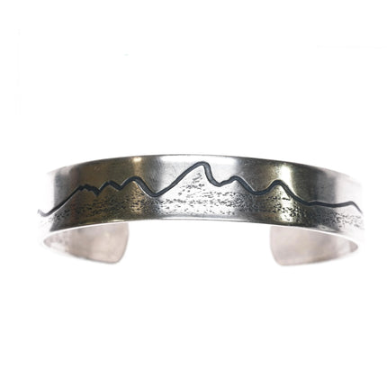 6.625" Vintage southwestern sterling mountain range desert cuff bracelet - Estate Fresh Austin
