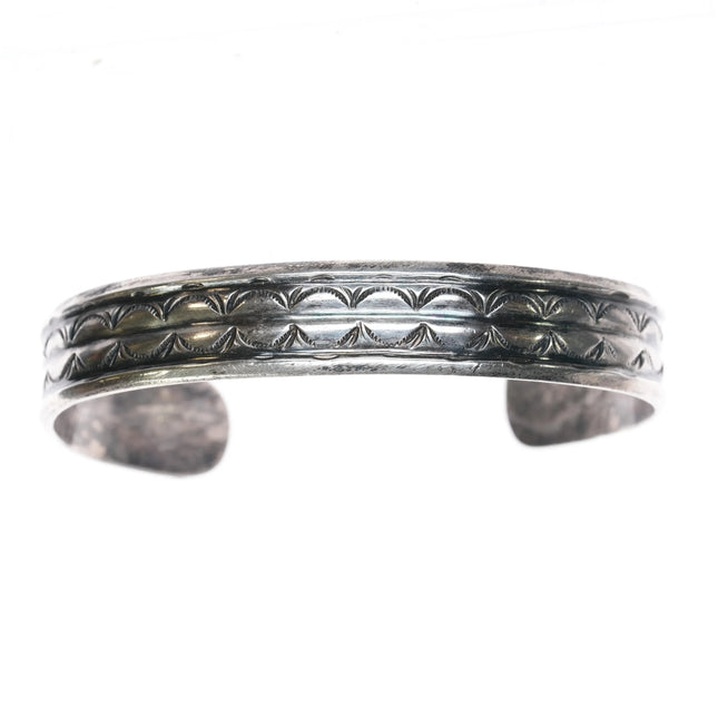 6.625" c1930's Navajo ingot silver cuff bracelet with nice stamped design - Estate Fresh Austin