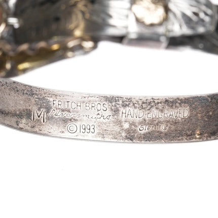 6.25" Adjustable Fritch Bros Sterling gold fill Hand engraved bangle bracelet - Estate Fresh Austin