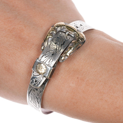 6.25" Adjustable Fritch Bros Sterling gold fill Hand engraved bangle bracelet - Estate Fresh Austin