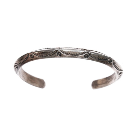 6.12" vintage Navajo heavily stamped carinated silver cuff bracelet - Estate Fresh Austin