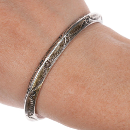 6.12" vintage Navajo heavily stamped carinated silver cuff bracelet - Estate Fresh Austin