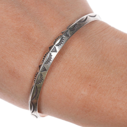 6.5" vintage Navajo heavily stamped carinated silver cuff bracelet - Estate Fresh Austin