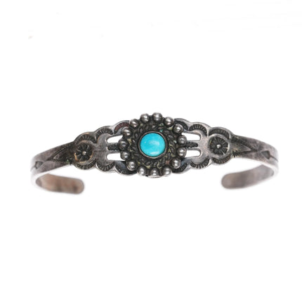 5" 30's-40's Fred Harvey silver and turquoise childs cuff bracelet - Estate Fresh Austin
