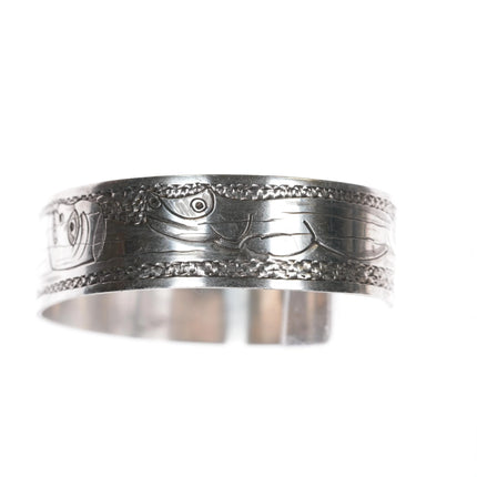 6.25" c1950's Haida silver hand carved cuff bracelet very detailed. - Estate Fresh Austin