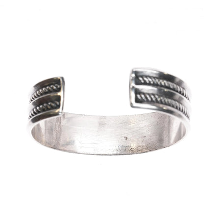 6.25" 30's-40's 2 Row Snake eye turquoise stamped rope side silver cuff bracelet - Estate Fresh Austin