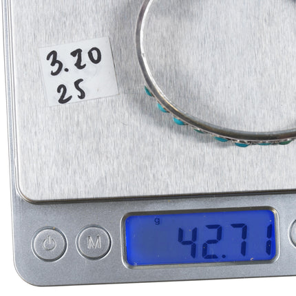 6.25" 30's-40's 2 Row Snake eye turquoise stamped rope side silver cuff bracelet - Estate Fresh Austin