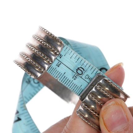 6.12" Jessica Chavez Zuni sterling turquoise inlay 4 row cuff bracelet - Estate Fresh Austin