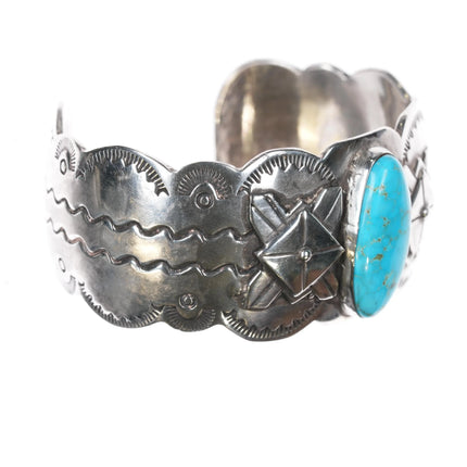 7" M Guerro Navajo silver and turquoise heavy cuff bracelet - Estate Fresh Austin
