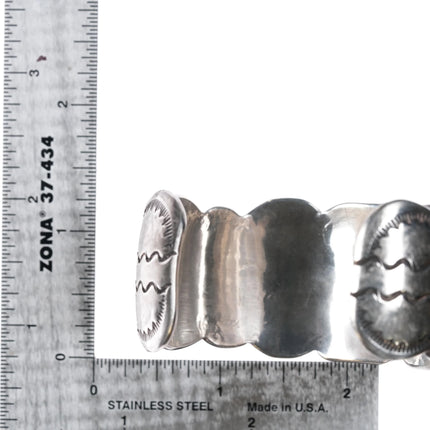 7" M Guerro Navajo silver and turquoise heavy cuff bracelet - Estate Fresh Austin