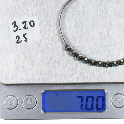 6" 30's-40's Zuni Silver Dot dot Dash turquoise row cuff bracelet - Estate Fresh Austin