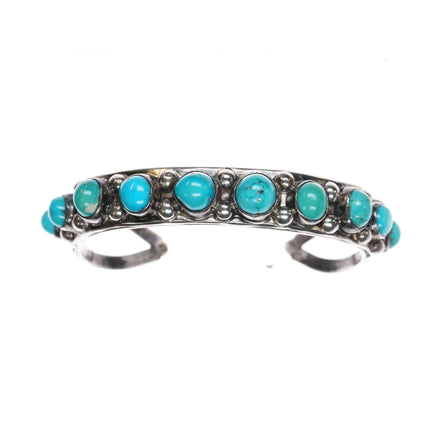6.25" Vintage Native American silver bulbous turquoise row cuff bracelet - Estate Fresh Austin