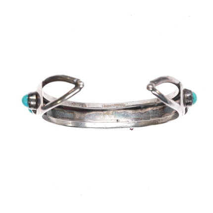 6.25" Vintage Native American silver bulbous turquoise row cuff bracelet - Estate Fresh Austin