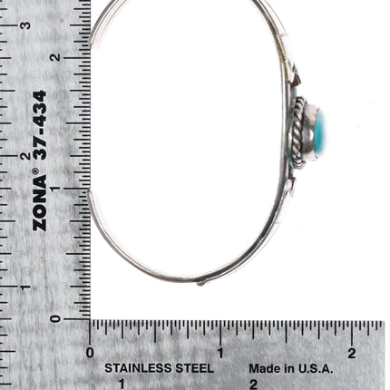 6" 60's-70's Navajo silver cuff bracelet w/turquoise - Estate Fresh Austin