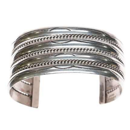 6.5" Tahe Sterling 4 row Navajo cuff bracelet with twisted wire dividers - Estate Fresh Austin