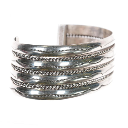 6.5" Tahe Sterling 4 row Navajo cuff bracelet with twisted wire dividers - Estate Fresh Austin