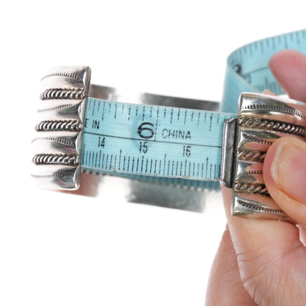 6.5" Tahe Sterling 4 row Navajo cuff bracelet with twisted wire dividers - Estate Fresh Austin