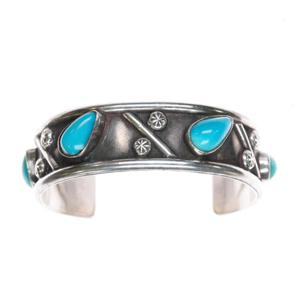 6.12" c1970's TC Navajo silver/turquoise modernist cuff bracelet - Estate Fresh Austin