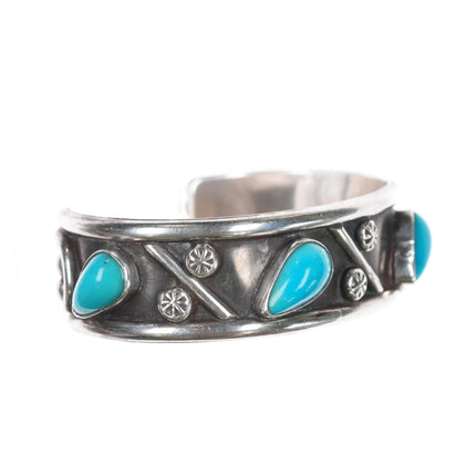 6.12" c1970's TC Navajo silver/turquoise modernist cuff bracelet - Estate Fresh Austin