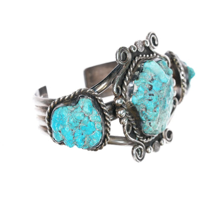 6.625" 60's-70's Navajo sterling Botryoidal turquoise cuff bracelet - Estate Fresh Austin