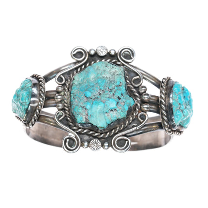 6.625" 60's-70's Navajo sterling Botryoidal turquoise cuff bracelet - Estate Fresh Austin
