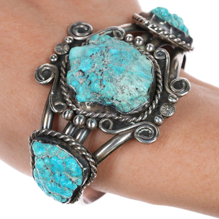 6.625" 60's-70's Navajo sterling Botryoidal turquoise cuff bracelet - Estate Fresh Austin