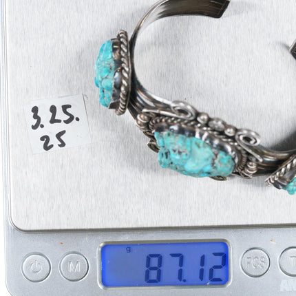 6.625" 60's-70's Navajo sterling Botryoidal turquoise cuff bracelet - Estate Fresh Austin
