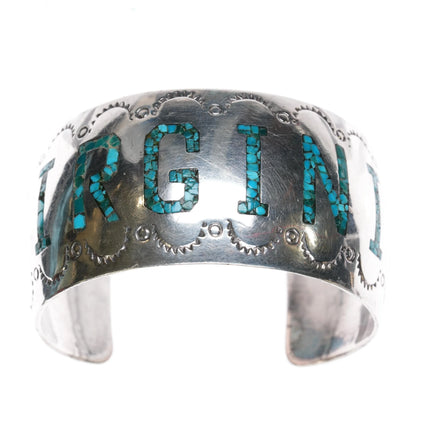6.625" 1970's E.L. Navajo Sterling chip inlay Virginia cuff bracelet - Estate Fresh Austin